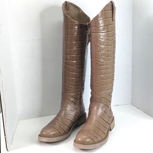 Sam Edelman Fable Tall Riding Boots Sz 7.5 Tan Croc Leather EUC